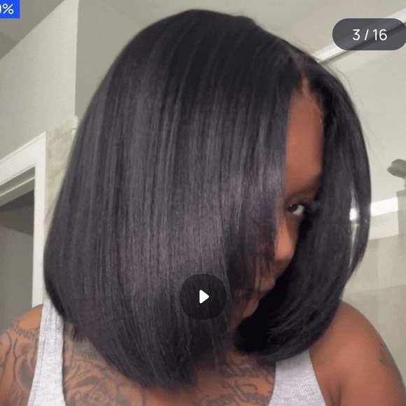 Sleek Black Human Hair Wig - Picture 4 of 6